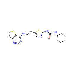 O=C(Nc1ncc(CCNc2ncnc3ccsc23)s1)NC1CCCCC1 ZINC000045498578