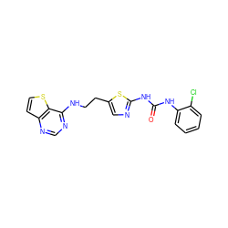 O=C(Nc1ncc(CCNc2ncnc3ccsc23)s1)Nc1ccccc1Cl ZINC000040407385