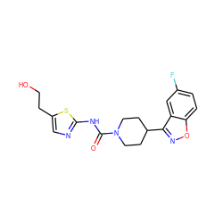 O=C(Nc1ncc(CCO)s1)N1CCC(c2noc3ccc(F)cc23)CC1 ZINC000218633057