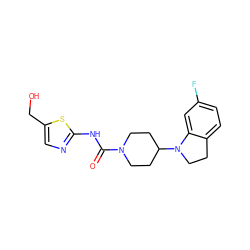 O=C(Nc1ncc(CO)s1)N1CCC(N2CCc3ccc(F)cc32)CC1 ZINC000103241470