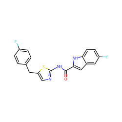 O=C(Nc1ncc(Cc2ccc(F)cc2)s1)c1cc2cc(F)ccc2[nH]1 ZINC000012749648