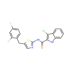 O=C(Nc1ncc(Cc2ccc(F)cc2F)s1)c1[nH]c2ccccc2c1Cl ZINC000089866537