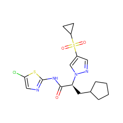 O=C(Nc1ncc(Cl)s1)[C@H](CC1CCCC1)n1cc(S(=O)(=O)C2CC2)cn1 ZINC000141692399