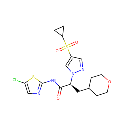 O=C(Nc1ncc(Cl)s1)[C@H](CC1CCOCC1)n1cc(S(=O)(=O)C2CC2)cn1 ZINC000116115668