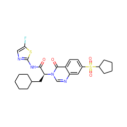 O=C(Nc1ncc(F)s1)[C@H](CC1CCCCC1)n1cnc2cc(S(=O)(=O)C3CCCC3)ccc2c1=O ZINC000095601488