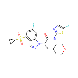 O=C(Nc1ncc(F)s1)[C@H](CC1CCOCC1)n1ncc2c(S(=O)(=O)C3CC3)cc(F)cc21 ZINC000149386607