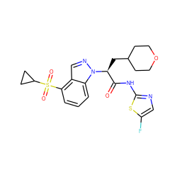 O=C(Nc1ncc(F)s1)[C@H](CC1CCOCC1)n1ncc2c(S(=O)(=O)C3CC3)cccc21 ZINC000139572001