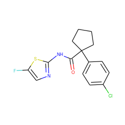 O=C(Nc1ncc(F)s1)C1(c2ccc(Cl)cc2)CCCC1 ZINC000045350036