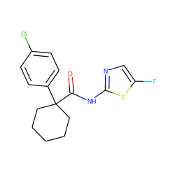 O=C(Nc1ncc(F)s1)C1(c2ccc(Cl)cc2)CCCCC1 ZINC000045353682