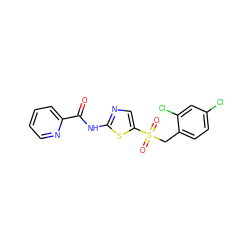 O=C(Nc1ncc(S(=O)(=O)Cc2ccc(Cl)cc2Cl)s1)c1ccccn1 ZINC000198913440