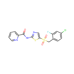 O=C(Nc1ncc(S(=O)(=O)Cc2ccc(Cl)cc2F)s1)c1ccccn1 ZINC000199847120