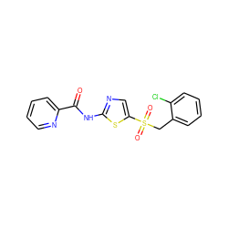 O=C(Nc1ncc(S(=O)(=O)Cc2ccccc2Cl)s1)c1ccccn1 ZINC000198930050