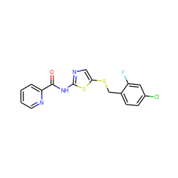 O=C(Nc1ncc(SCc2ccc(Cl)cc2F)s1)c1ccccn1 ZINC000198918139