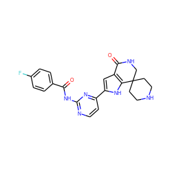 O=C(Nc1nccc(-c2cc3c([nH]2)C2(CCNCC2)CNC3=O)n1)c1ccc(F)cc1 ZINC000082157979