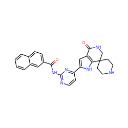 O=C(Nc1nccc(-c2cc3c([nH]2)C2(CCNCC2)CNC3=O)n1)c1ccc2ccccc2c1 ZINC000073223477