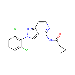 O=C(Nc1nccc2nn(-c3c(Cl)cccc3Cl)cc12)C1CC1 ZINC000204839017