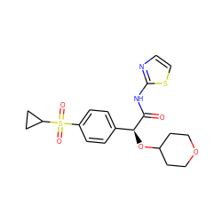 O=C(Nc1nccs1)[C@@H](OC1CCOCC1)c1ccc(S(=O)(=O)C2CC2)cc1 ZINC000220909997