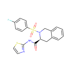 O=C(Nc1nccs1)[C@@H]1Cc2ccccc2CN1S(=O)(=O)c1ccc(F)cc1 ZINC000000949187