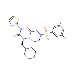 O=C(Nc1nccs1)[C@H](CC1CCCCC1)N1CCN(S(=O)(=O)c2cc(F)cc(F)c2)CC1=O ZINC000095605803