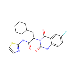 O=C(Nc1nccs1)[C@H](CC1CCCCC1)n1c(=O)[nH]c2ccc(F)cc2c1=O ZINC000095604119