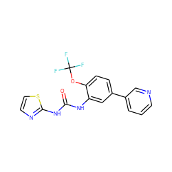 O=C(Nc1nccs1)Nc1cc(-c2cccnc2)ccc1OC(F)(F)F ZINC000653702393