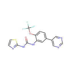 O=C(Nc1nccs1)Nc1cc(-c2cncnc2)ccc1OC(F)(F)F ZINC000653751729