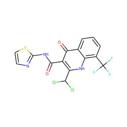 O=C(Nc1nccs1)c1c(C(Cl)Cl)[nH]c2c(C(F)(F)F)cccc2c1=O ZINC000029233702