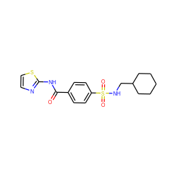 O=C(Nc1nccs1)c1ccc(S(=O)(=O)NCC2CCCCC2)cc1 ZINC000001368354