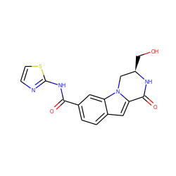 O=C(Nc1nccs1)c1ccc2cc3n(c2c1)C[C@@H](CO)NC3=O ZINC000029126001