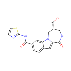 O=C(Nc1nccs1)c1ccc2cc3n(c2c1)C[C@H](CO)CNC3=O ZINC000029125796