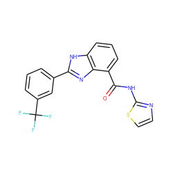 O=C(Nc1nccs1)c1cccc2[nH]c(-c3cccc(C(F)(F)F)c3)nc12 ZINC000095552313