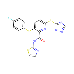 O=C(Nc1nccs1)c1nc(Sc2ncn[nH]2)ccc1Sc1ccc(F)cc1 ZINC000003987575