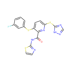 O=C(Nc1nccs1)c1nc(Sc2ncn[nH]2)ccc1Sc1cccc(F)c1 ZINC000038906814