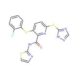 O=C(Nc1nccs1)c1nc(Sc2ncn[nH]2)ccc1Sc1ccccc1F ZINC000038839655