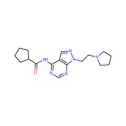 O=C(Nc1ncnc2c1cnn2CCN1CCCC1)C1CCCC1 ZINC000145045071