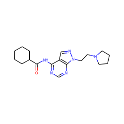 O=C(Nc1ncnc2c1cnn2CCN1CCCC1)C1CCCCC1 ZINC000143202614