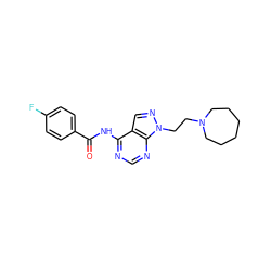 O=C(Nc1ncnc2c1cnn2CCN1CCCCCC1)c1ccc(F)cc1 ZINC000143199832