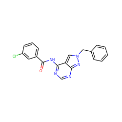 O=C(Nc1ncnc2nn(Cc3ccccc3)cc12)c1cccc(Cl)c1 ZINC000049111339