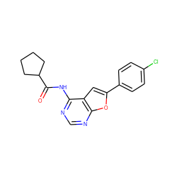 O=C(Nc1ncnc2oc(-c3ccc(Cl)cc3)cc12)C1CCCC1 ZINC000014946146