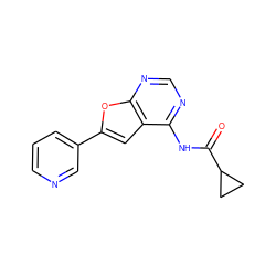 O=C(Nc1ncnc2oc(-c3cccnc3)cc12)C1CC1 ZINC000014946144