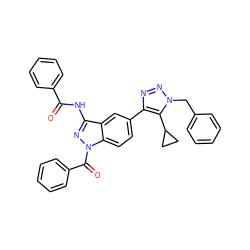 O=C(Nc1nn(C(=O)c2ccccc2)c2ccc(-c3nnn(Cc4ccccc4)c3C3CC3)cc12)c1ccccc1 ZINC000146855115