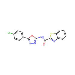 O=C(Nc1nnc(-c2ccc(Cl)cc2)o1)c1nc2ccccc2s1 ZINC000004276141