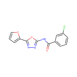 O=C(Nc1nnc(-c2ccco2)o1)c1cccc(Cl)c1 ZINC000004107330