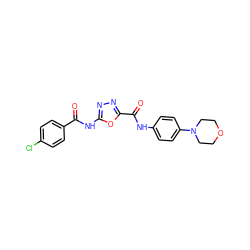 O=C(Nc1nnc(C(=O)Nc2ccc(N3CCOCC3)cc2)o1)c1ccc(Cl)cc1 ZINC000034842604