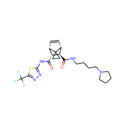 O=C(Nc1nnc(C(F)(F)F)s1)[C@@H]1[C@@H]2C=C[C@H]([C@H]1C(=O)NCCCCN1CCCC1)C21CC1 ZINC000168331660