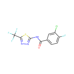 O=C(Nc1nnc(C(F)(F)F)s1)c1ccc(F)c(Cl)c1 ZINC000000166394