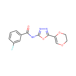 O=C(Nc1nnc(C2=COCCO2)o1)c1cccc(F)c1 ZINC000004264389