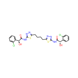 O=C(Nc1nnc(CCCCc2nnc(NC(=O)[C@@H](O)c3ccccc3Cl)s2)s1)[C@@H](O)c1ccccc1Cl ZINC000169698010