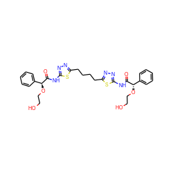 O=C(Nc1nnc(CCCCc2nnc(NC(=O)[C@@H](OCCO)c3ccccc3)s2)s1)[C@@H](OCCO)c1ccccc1 ZINC000169698074