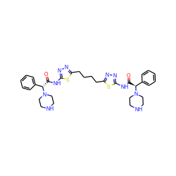 O=C(Nc1nnc(CCCCc2nnc(NC(=O)[C@@H](c3ccccc3)N3CCNCC3)s2)s1)[C@@H](c1ccccc1)N1CCNCC1 ZINC000169697781